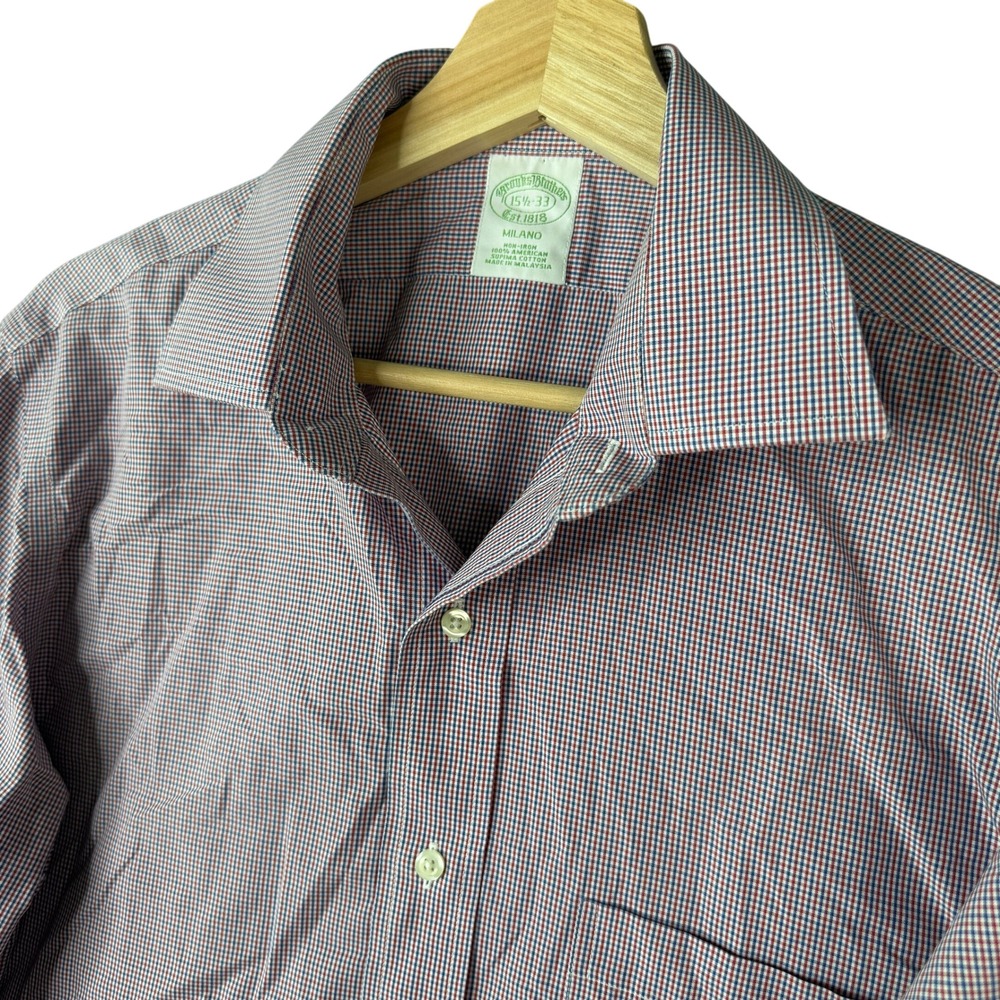 Brooks Brothers Milano Fit Non-Iron Supima Cotton Micro Check Shirt 15.5-33